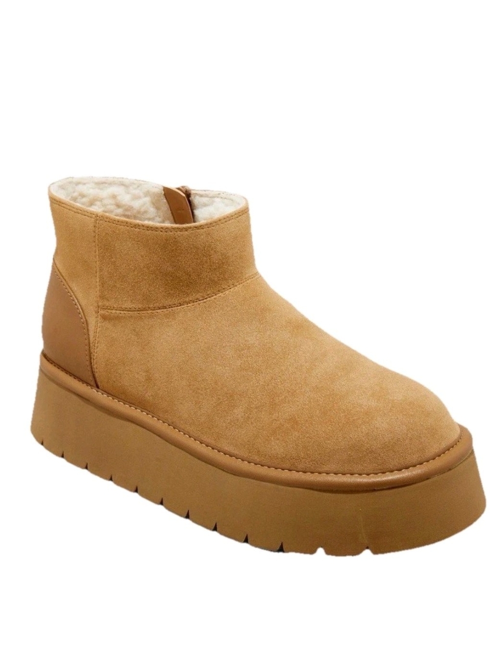wild fable Chestnut Missy Tan Suede Platform Ankle Boot with Shearling Trim